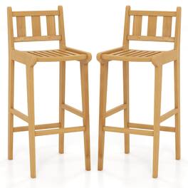 Costway - 2 PCS 30" Teak Wood Bar Stool with Footrest & Backrest Wooden Bar Height Chair - Natural
