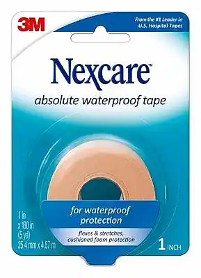 3M Nexcare absolute waterproof tape
From the #1 Leader in U.S. Hospital Topes
1 in x 180 in (5 yd) 25.4 mm x 4.57 m
for waterproof protection
flexes & stretches, cushioned foam protection
1 INCH