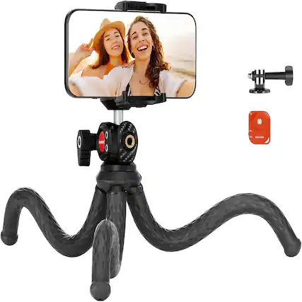 Front. Schertz - Mini Flexible Camera Tripod with Remote, Phone Holder & Action Camera Mount, Compatible with iPhone & GoPro Hero 9–13, M.