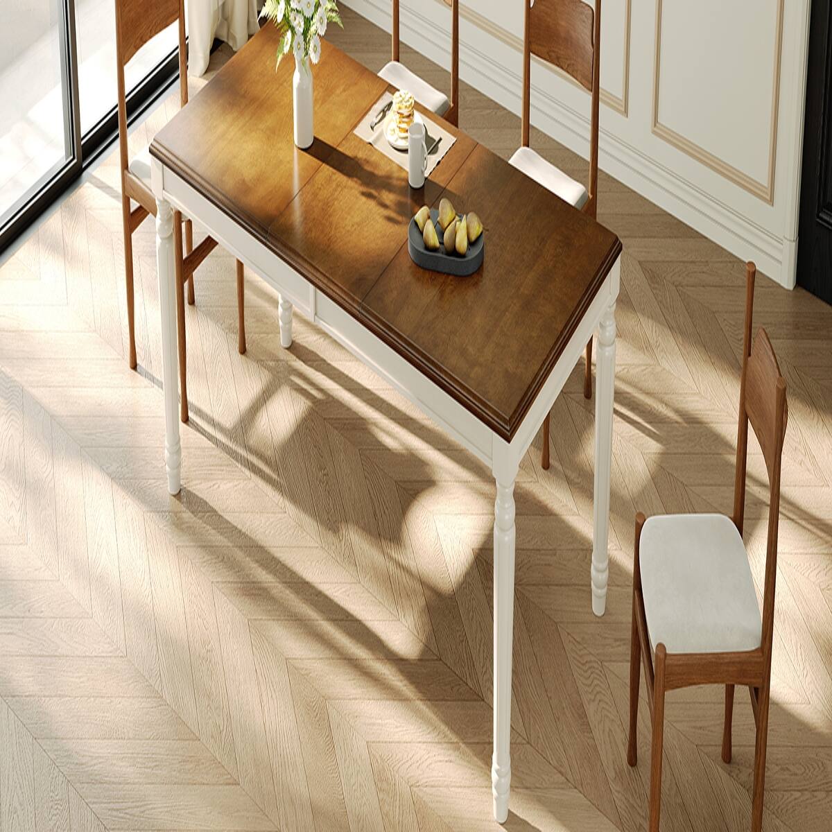 Back. Loheer - Loheer Rectangular Dining Table with Turned Legs, Natural Wood Style for Dining Room and Kitchen - Natural.