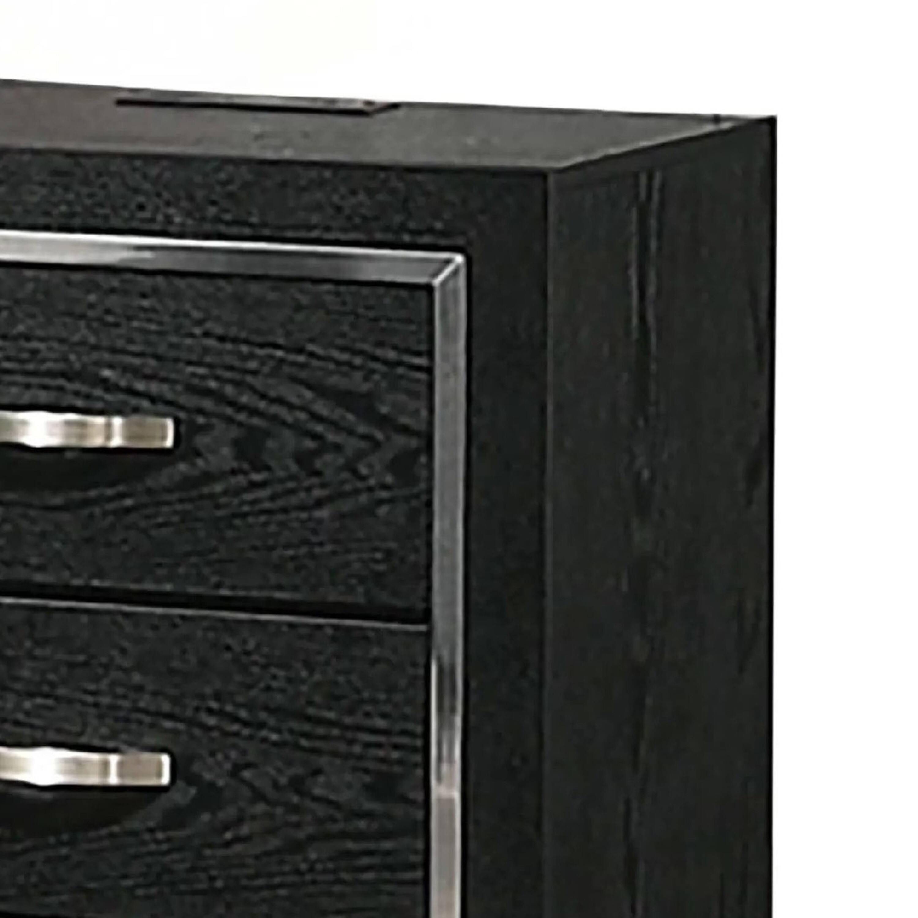 Alt View 2. Manhattan Lane - Nightstand with Charging Station, 2 Drawers, Rubberwood 24 Inch - Black.