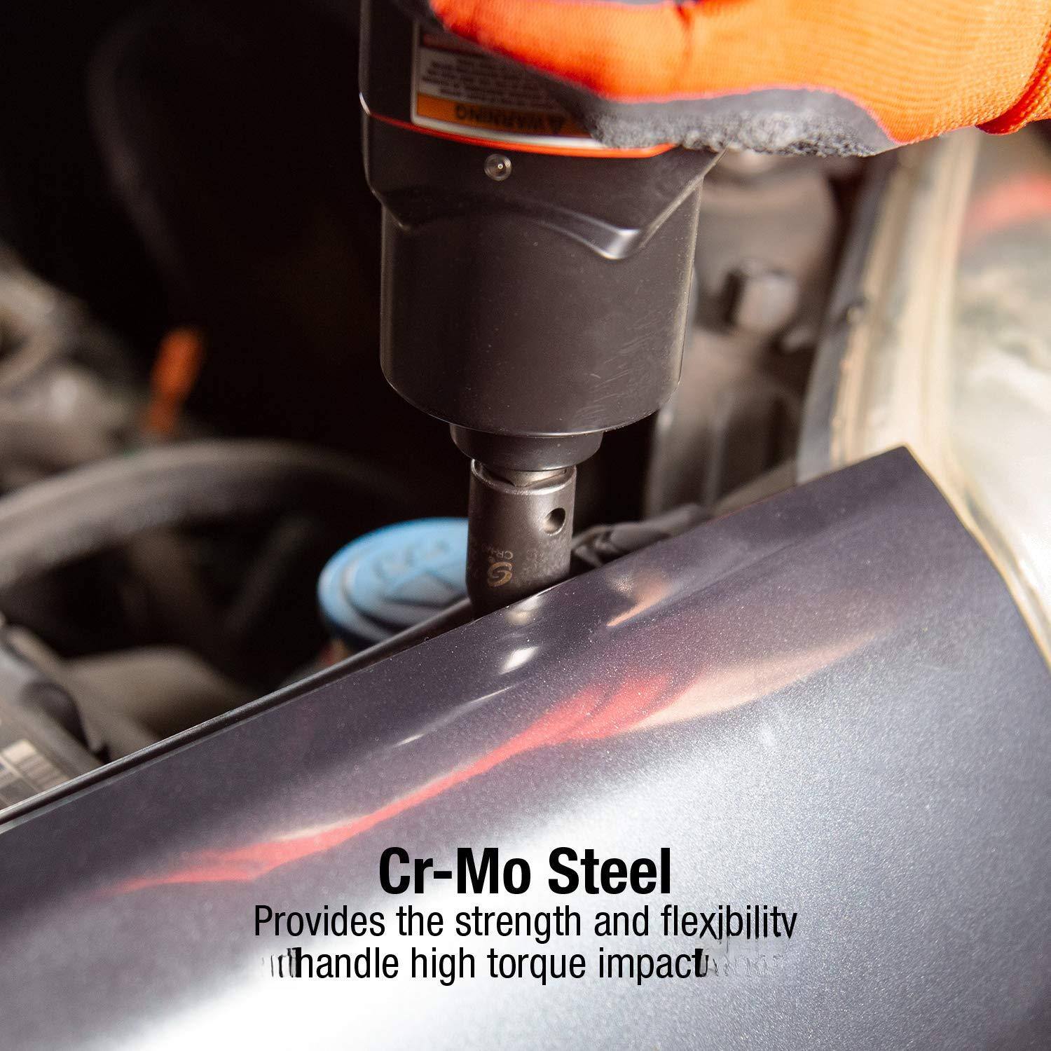 Cr-Mo Steel  
Provides the strength and flexibility to handle high torque impact.