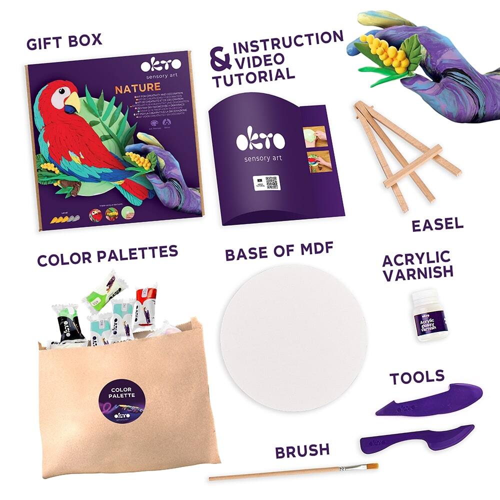 GIFT BOX INSTRUCTION & VIDEO TUTORIAL sensory art NATURE COLOR PALETTES BASE OF MDF EASEL ACRYLIC VARNISH TOOLS BRUSH