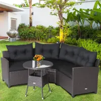Costway 4PCS Patio Rattan Furniture Set Cushioned Sofa Glass Table Garden - Mix Brown/Black - Front_Zoom