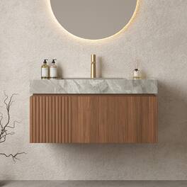 APRILSOUL - Bathroom Vanity Wall Mount Plywood Drawer Light Gray Sintered Stone Espresso - Espresso,Light Gray