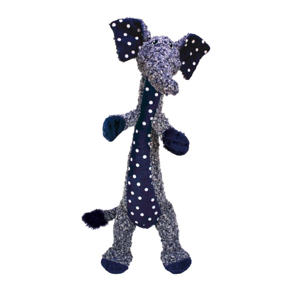 Angle. KONG - Kong Shakers Luvs Elephant  Dog Toy in Toy-large - Blue.