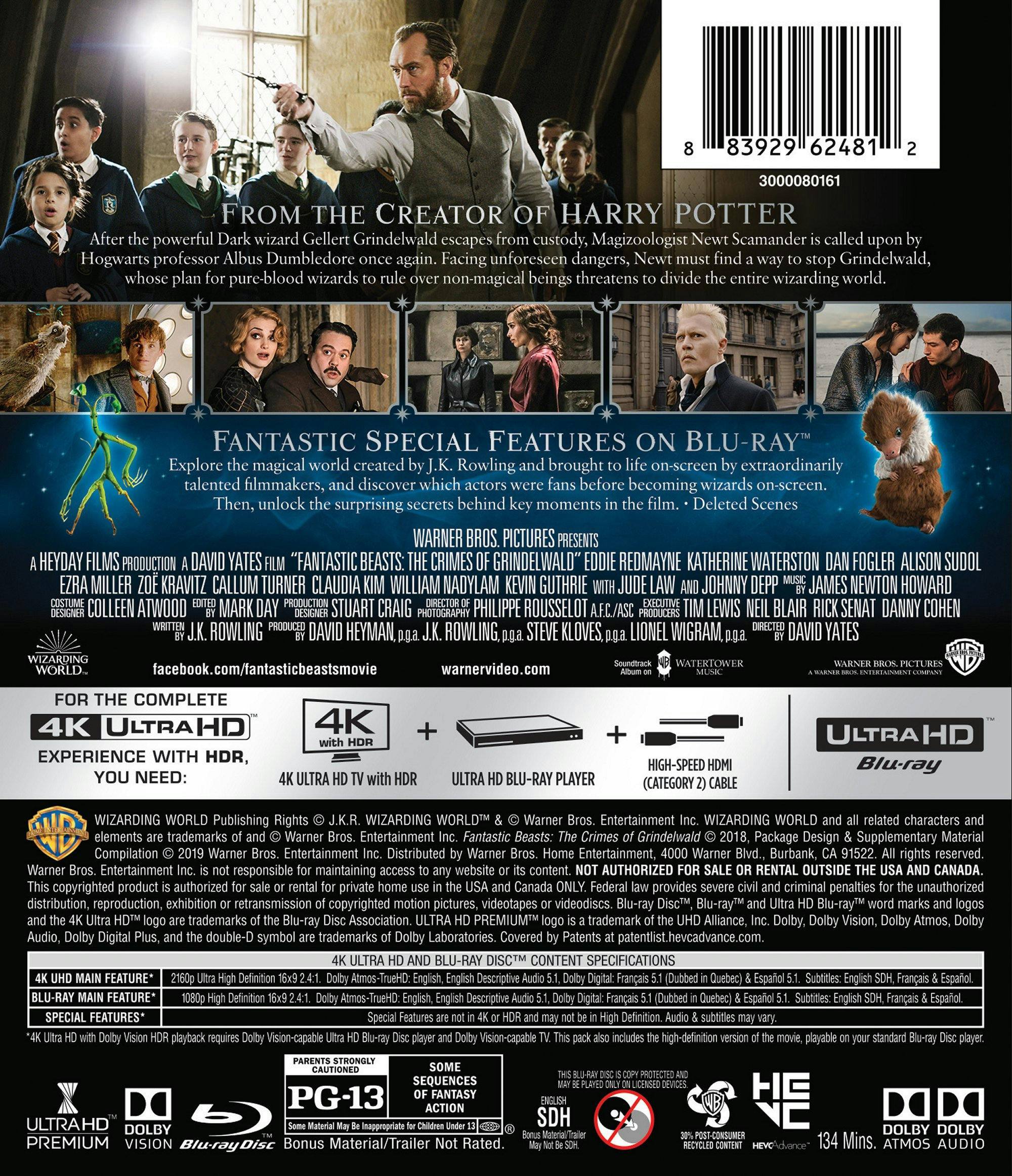 Back. Fantastic Beasts: The Crimes of Grindelwald   - 4K Blu-Ray.