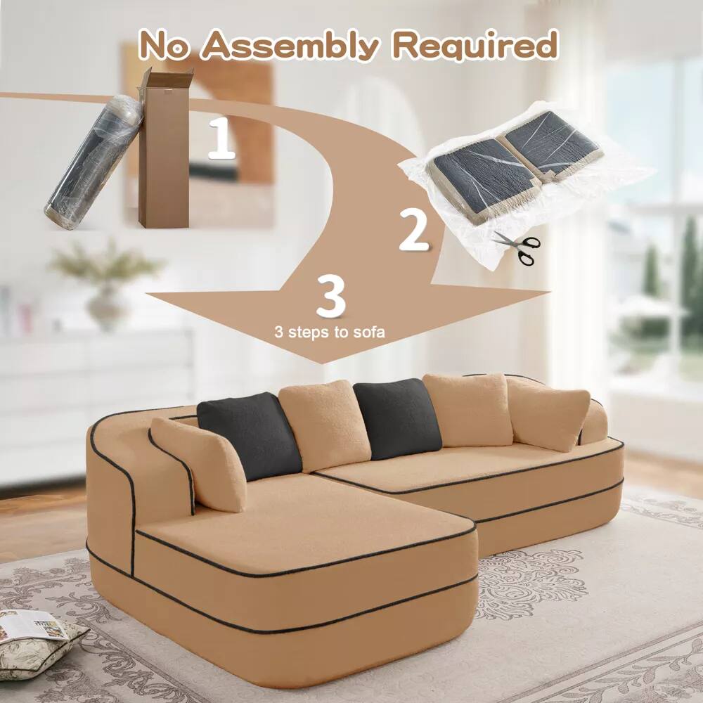 No Assembly Required

1. Unbox
2. Cut
3. 3 steps to sofa