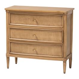 bali & pari - Karmel Chest - 3-Drawer Storage Chest with Curved Front and Tapered Legs for Bedroom - Light Oak Brown