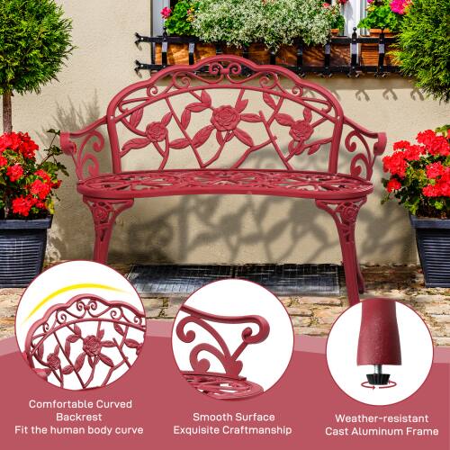 Comfortable Curved Backrest  
Fit the human body curve  

Smooth Surface  
Exquisite Craftsmanship  

Weather-resistant  
Cast Aluminum Frame