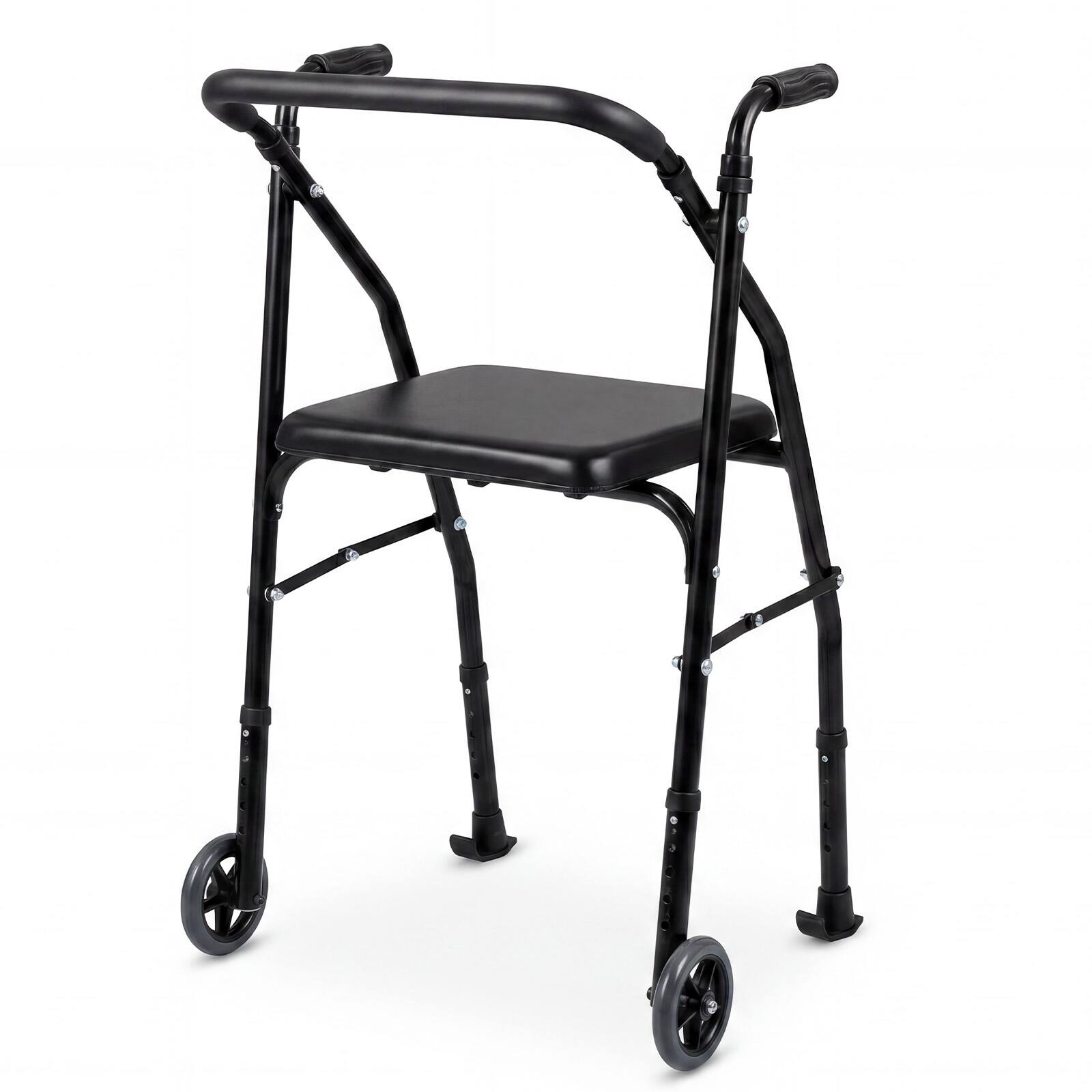 Alt View 9. Costway - Costway Folding Walker for Seniors, Lightweight Aluminum Mobility Walker with 2 Wheels - Black.
