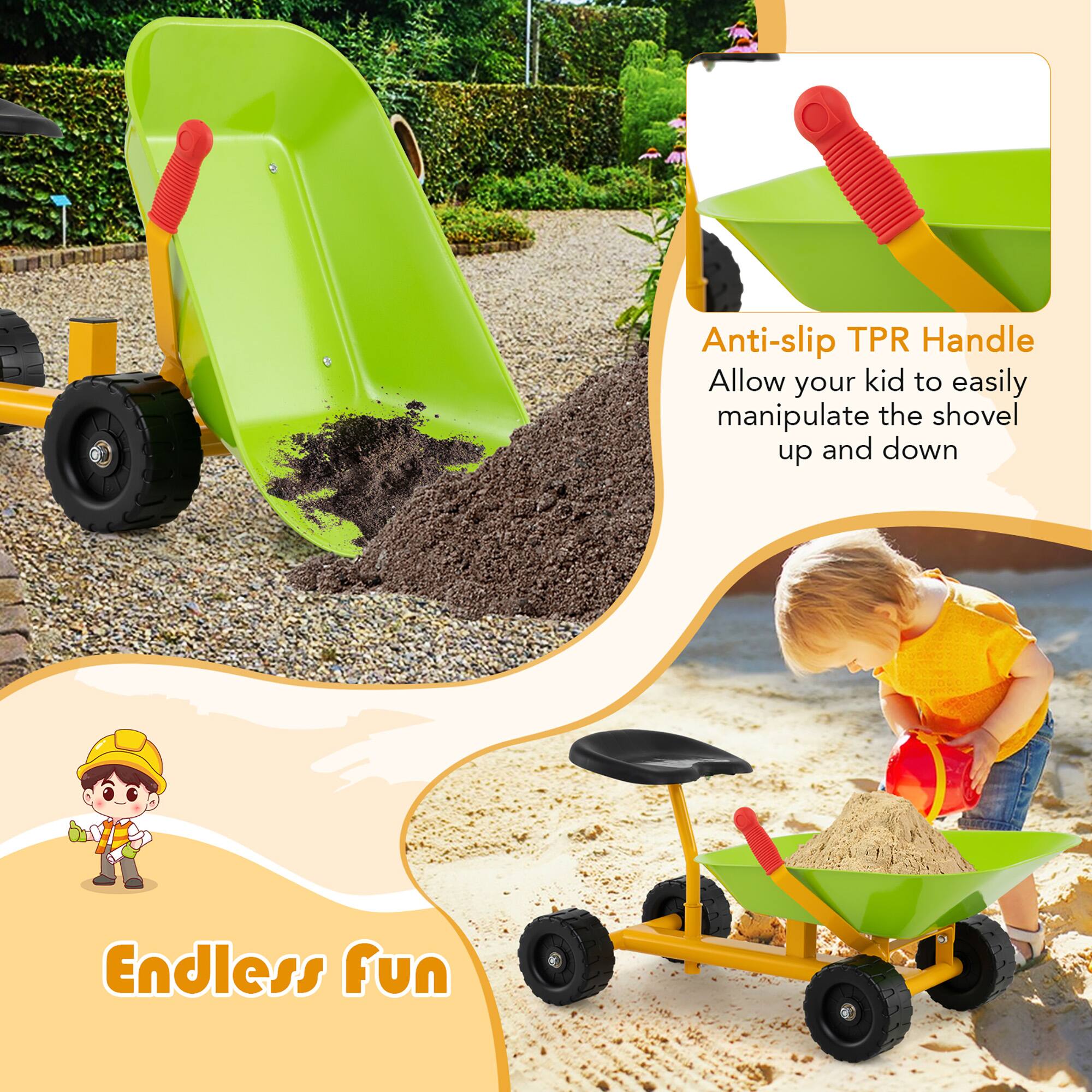 Anti-slip TPR Handle  
Allow your kid to easily manipulate the shovel up and down  

Endless fun