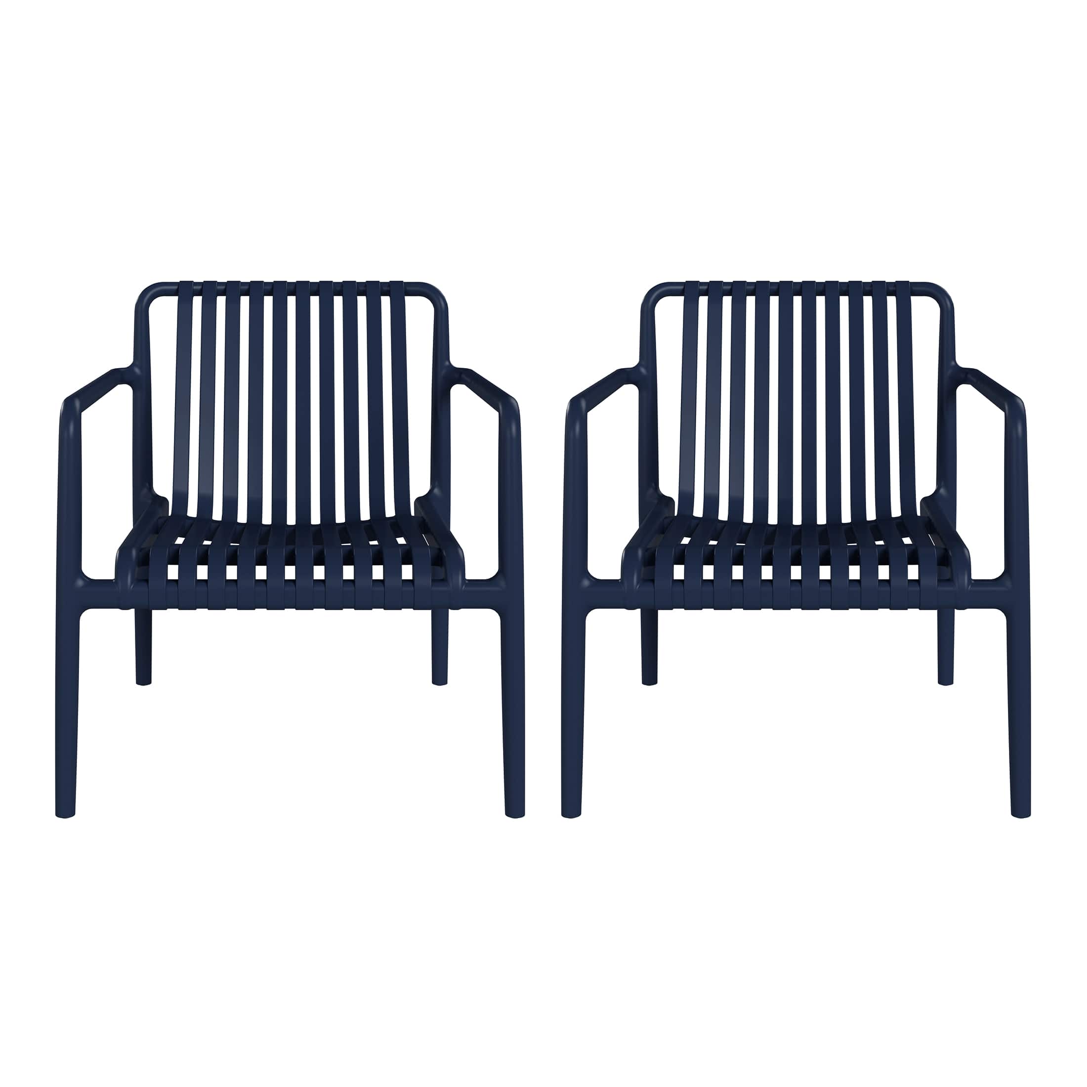 WestinTrends - Playa Outdoor Modern Stackable Plastic Patio Club Armchairs (Set of 2) - Navy Blue price history on PriceWatchPro