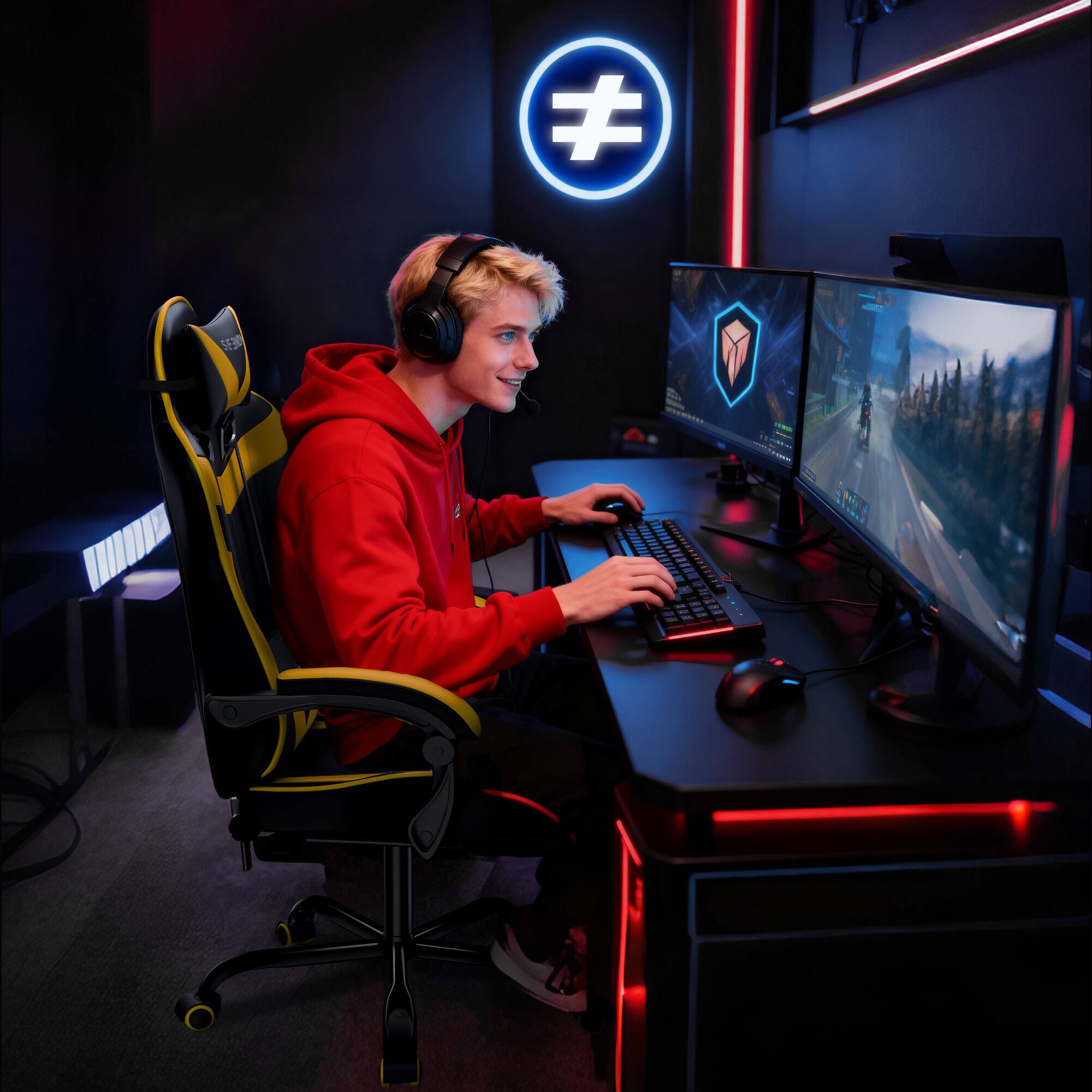 Alt View 8. SEENDA - Gaming Chair with Footrest and Lumbar Support, Ergonomic Computer Chair Height Adjustable Yellow   & Black - Yellow & Black.