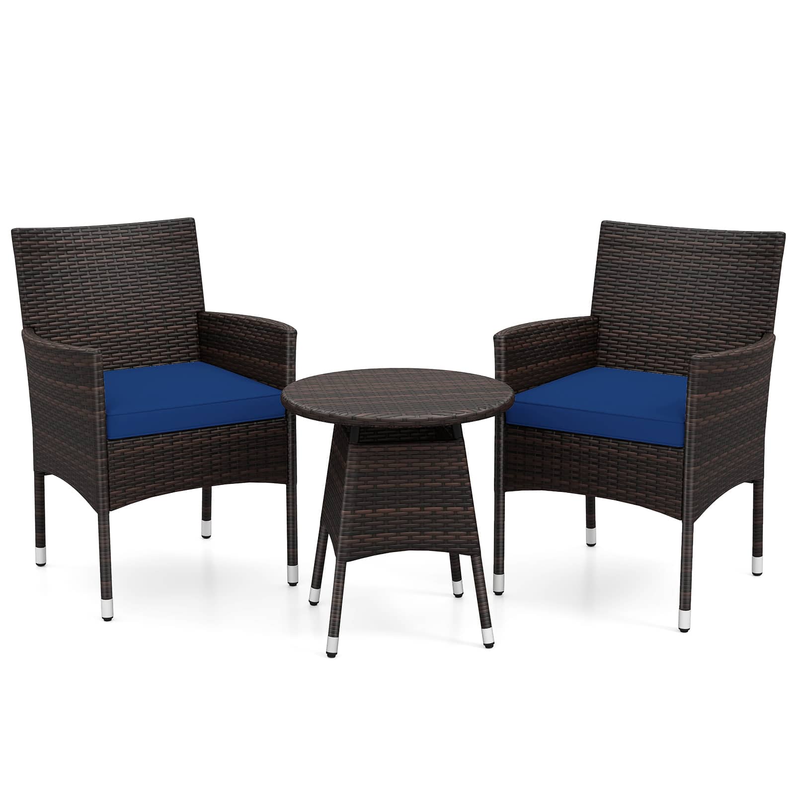 Gymax - Set of 3 Patio Furniture Set Hand-Woven PE Wicker Conversation Set w/Armchairs Navy - Blue