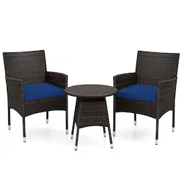 Gymax - Set of 3 Patio Furniture Set Hand-Woven PE Wicker Conversation Set w/Armchairs Navy - Blue