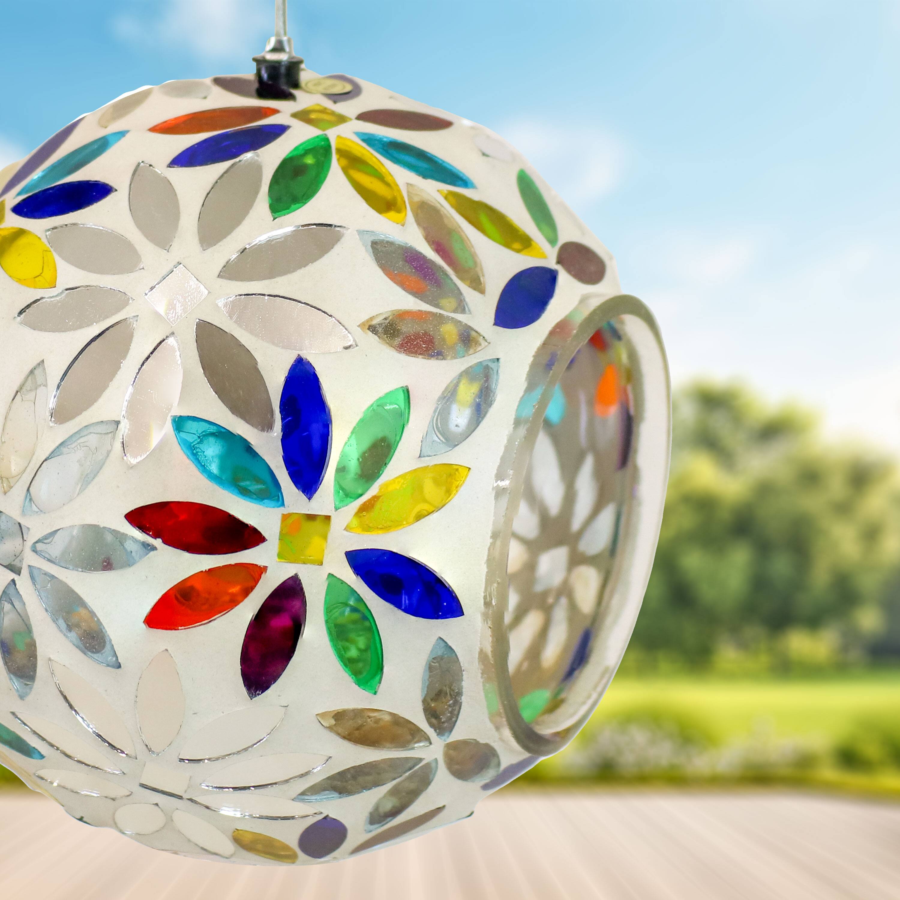 Alt View 9. Sunnydaze - Mosaic Fly-Through Bird Feeder - 6 in - 8ct - Rainbow Daisies Mosaic.