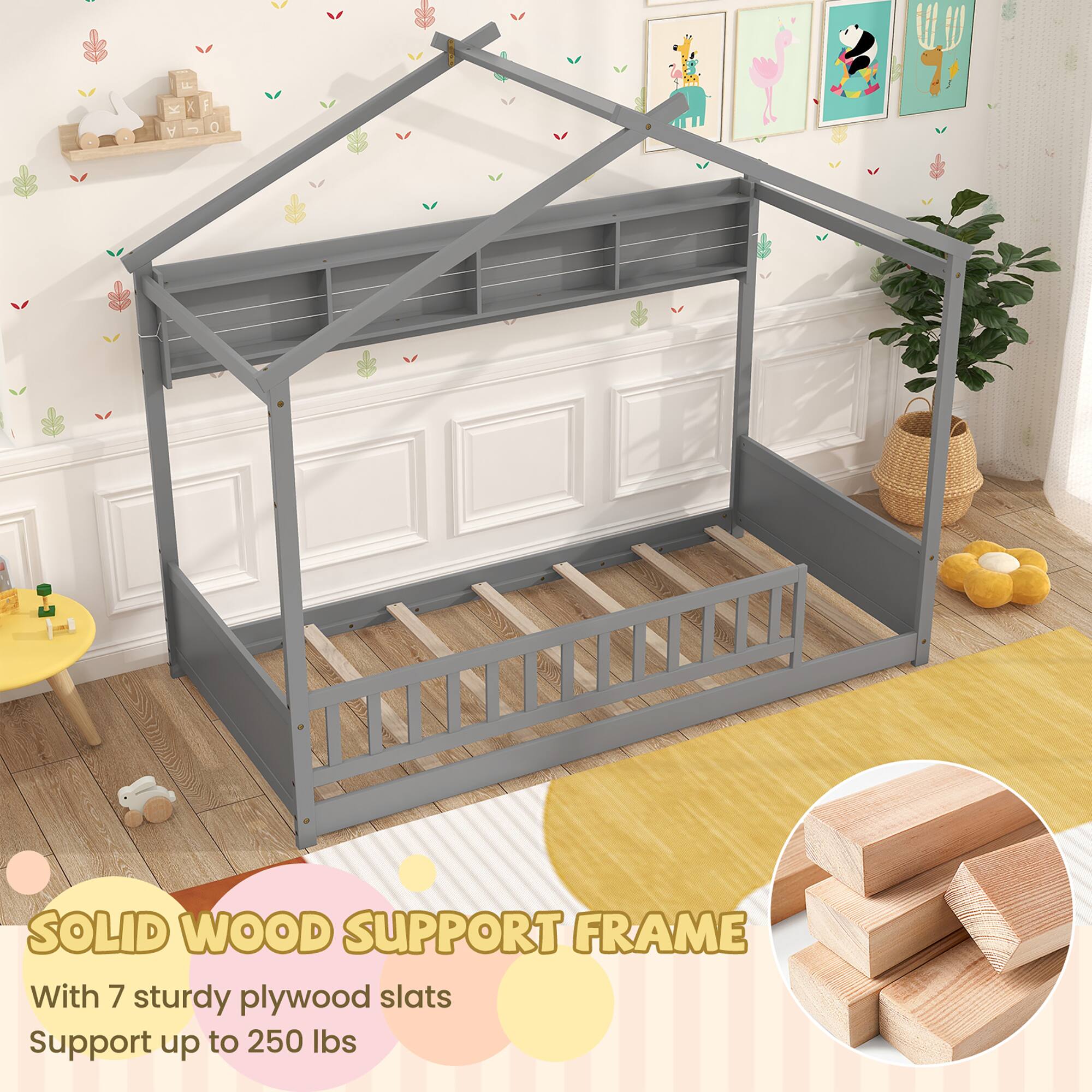 SOLID WOOD SUPPORT FRAME  
With 7 sturdy plywood slats  
Support up to 250 lbs