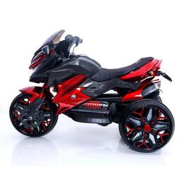 BreeBe - 12V Kids 3-Wheel Ride On Motorcycle, Battery Powered Motorbike w/ PU Seat, Training Wheels, Manual Throttle, Lights - Red