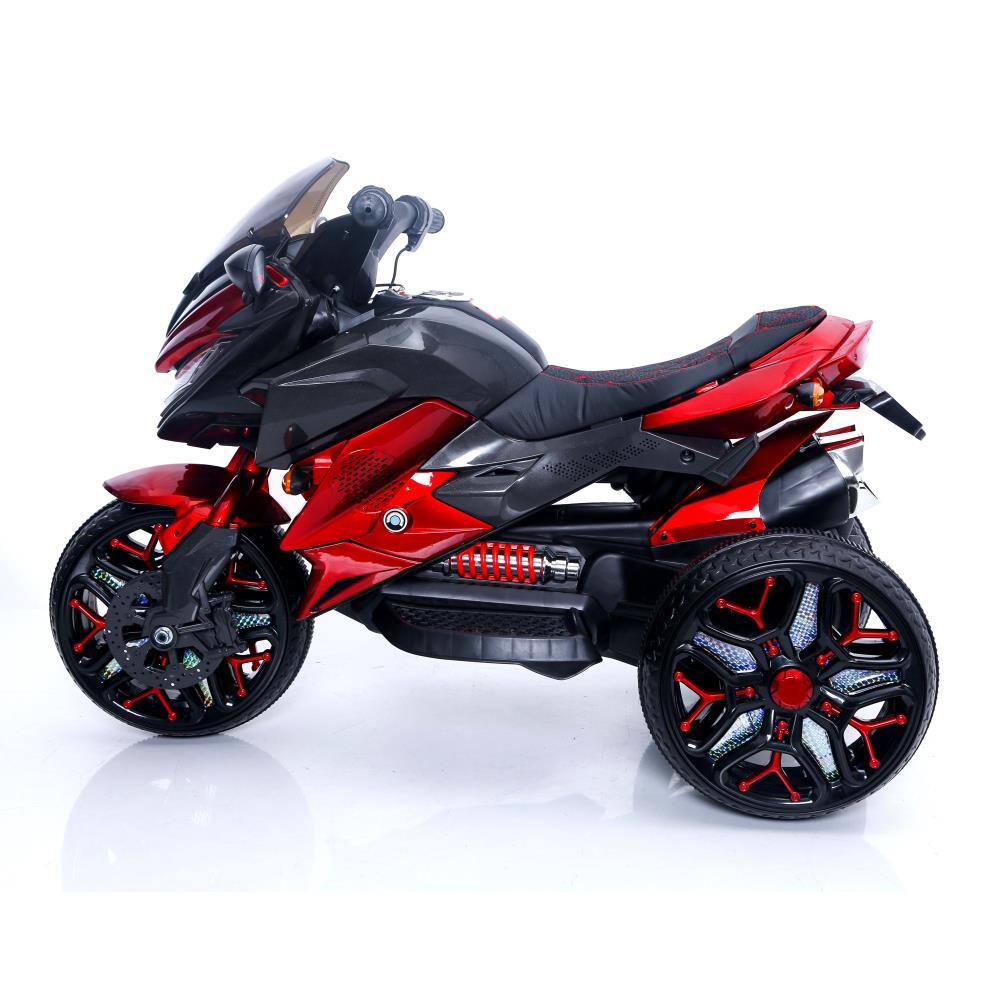 BreeBe - 12V Kids 3-Wheel Ride On Motorcycle, Battery Powered Motorbike w/ PU Seat, Training Wheels, Manual Throttle, Lights - Red