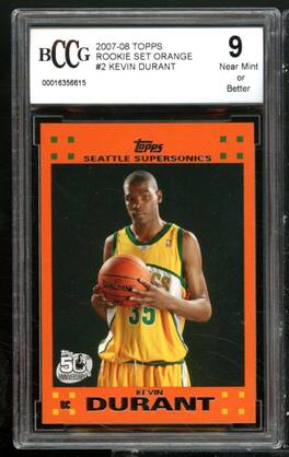 Kevin Durant Rookie Card 2007-08 Topps Rookie Set Orange #2 BGS BCCG 9