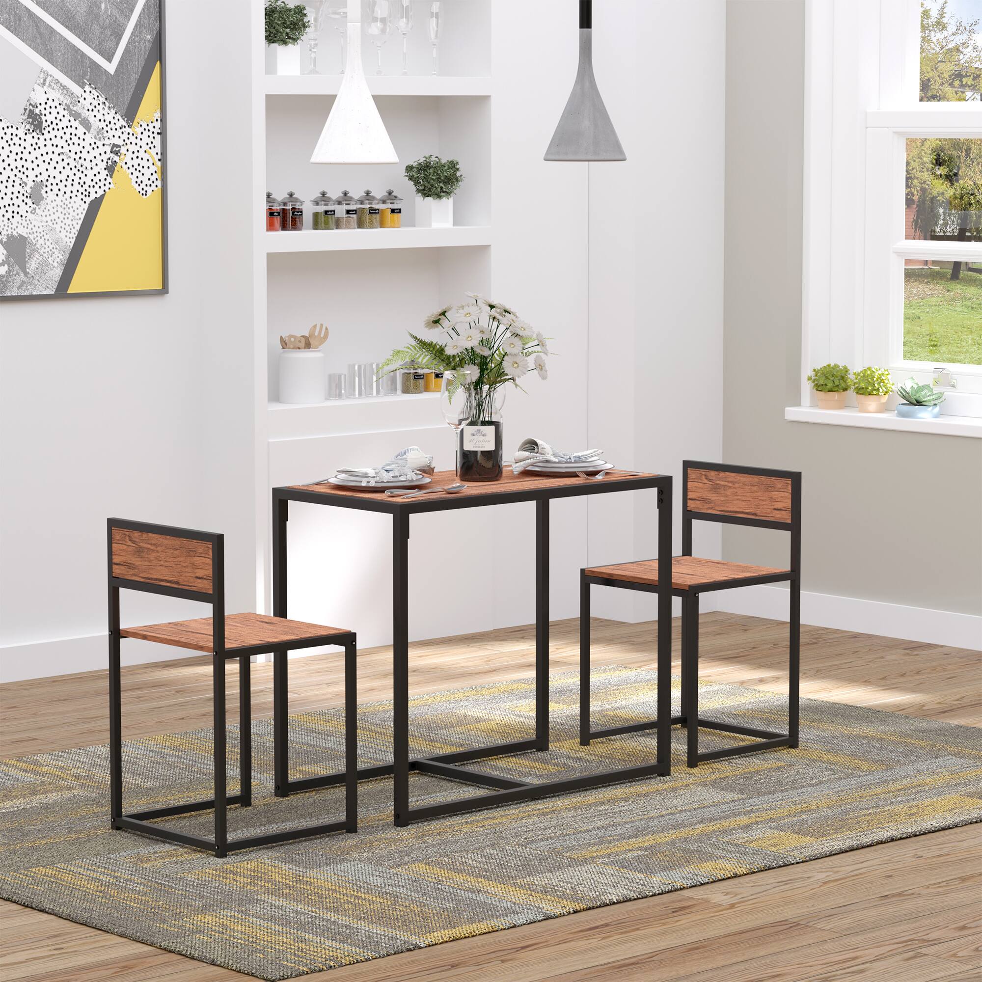 Alt View 7. Homcom - 3-Piece Industrial Dining Table Set for 2, Kitchen Table and Chairs, Dining Room Sets for Small Spaces - Rustic Brown.