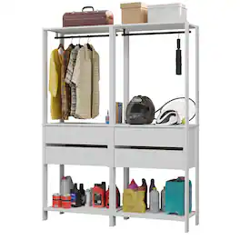 Madesa - Garage Storage Rack with 4 Drawers and Hanging Spaces 55"L Multiuse Organization Cabinet for Tools - White - White