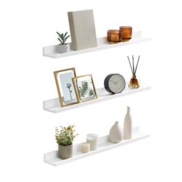Songmics Home - Floating Shelves, Set of 3 Wall Shelves, 31.5-Inch Wide, for Photo Frames and Trinkets, for Living Room, Home Office - Matte White