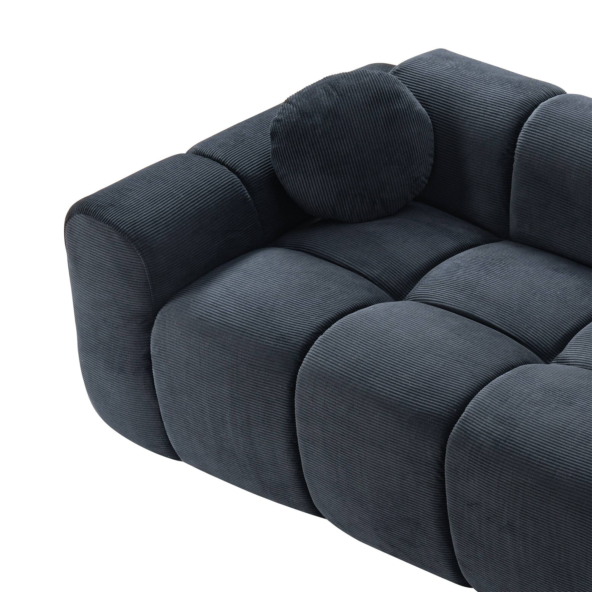 Alt View 3. Bestier - 98.4" Corduroy Rectangle Compression Sofa, 3-Seater Cloud Couch Upholstered Sofa w/ 2 Pillow, Vacuum Packed, No Assembly - Black.