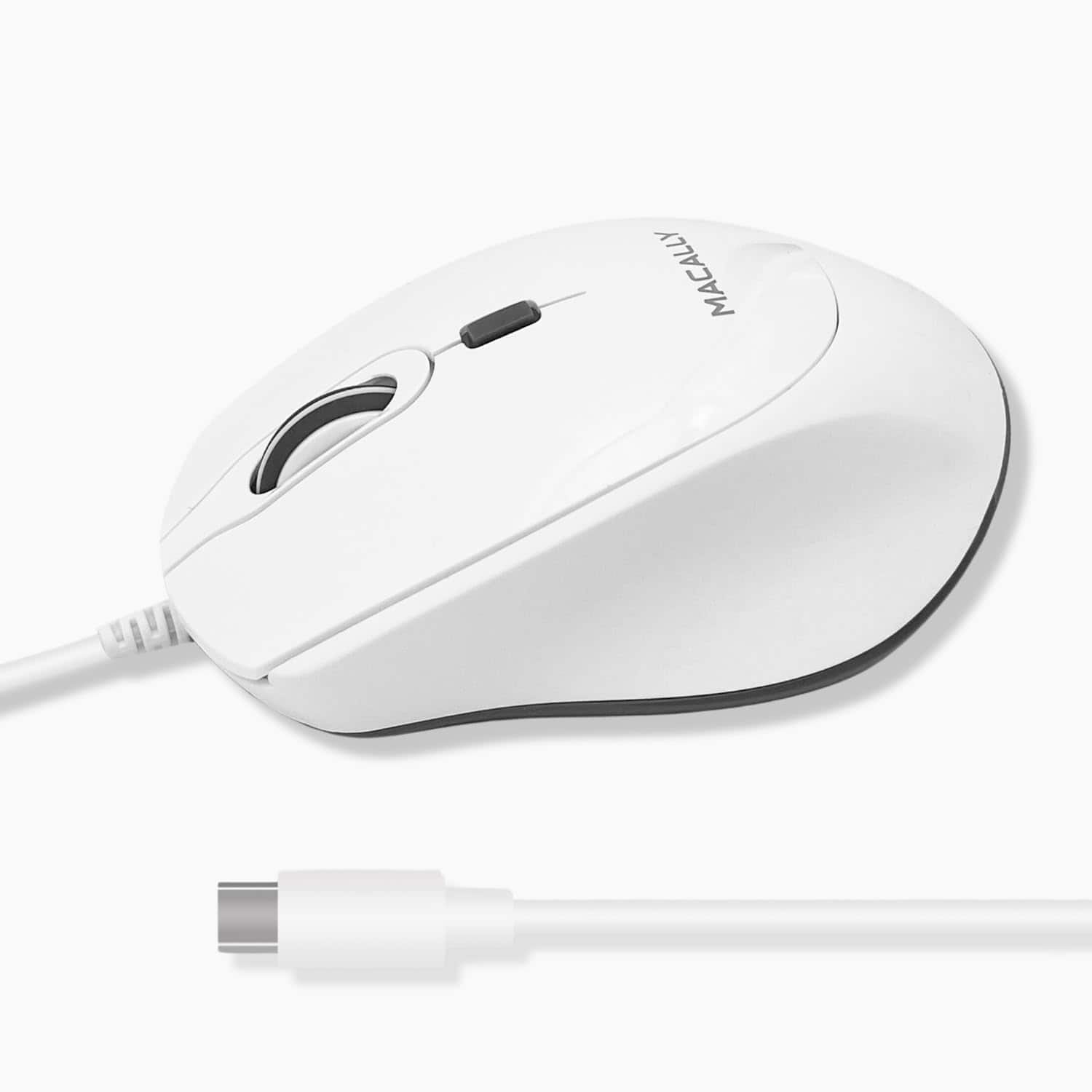 Front. Macally - Macally USB C Mouse for Mac - Precise, Comfortable, and Quiet - Wired Type C Mouse - White - White.