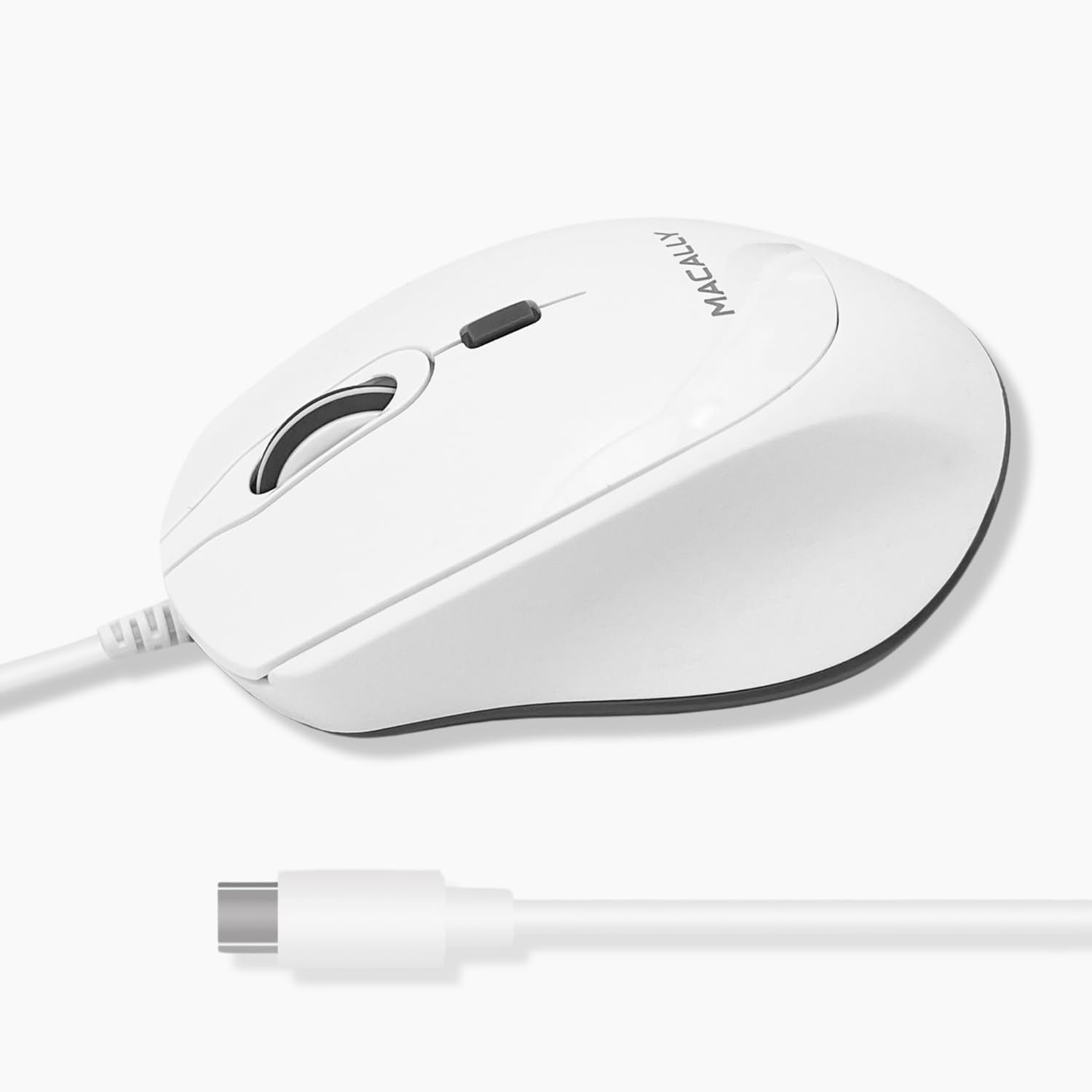 Macally - USB C Mouse for Mac - Precise, Comfortable, and Quiet - Wired Type C Mouse - Wired - White