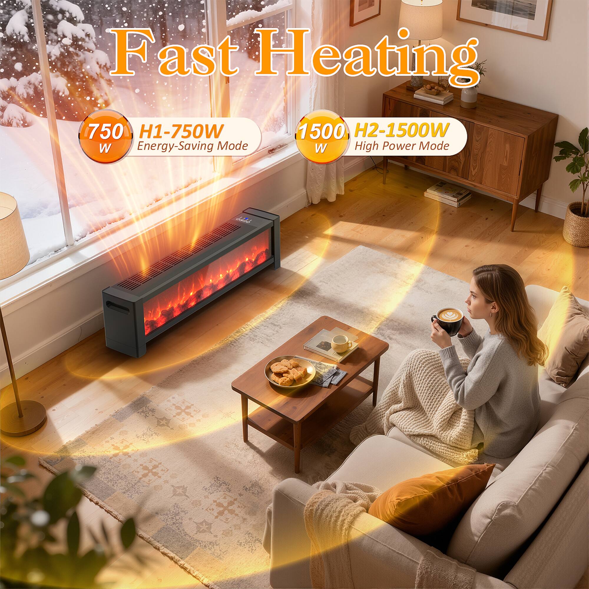 Fast Heating  
750 H1-750W  
1500 H2-1500W  
Energy-Saving Mode  
High Power Mode