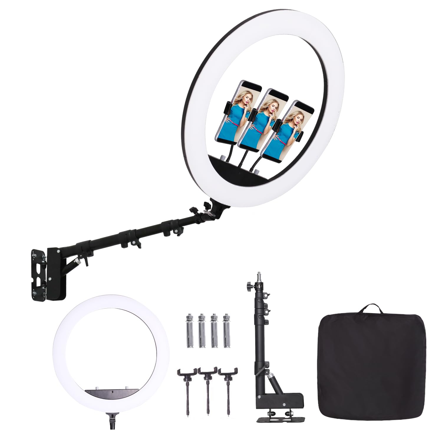 Front. Empire DigiLabs - Ring Light Wall Mount With Phone Holder Rotatable Triangle Boom Arm Overhead Stand For Photography Lighting... - Default.