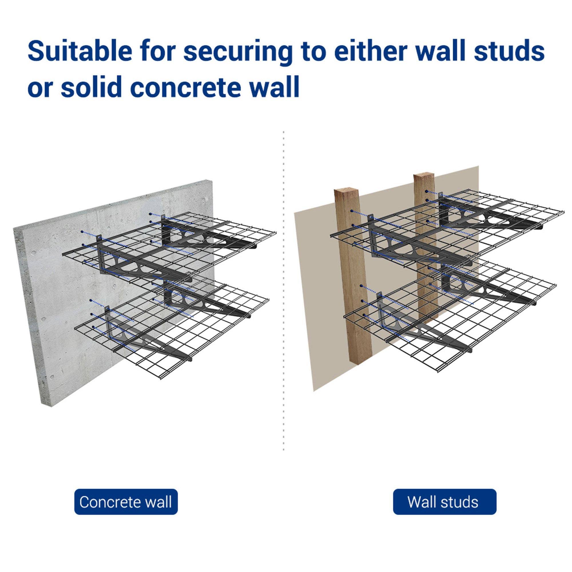 Suitable for securing to either wall studs or solid concrete wall

Concrete wall

Wall studs