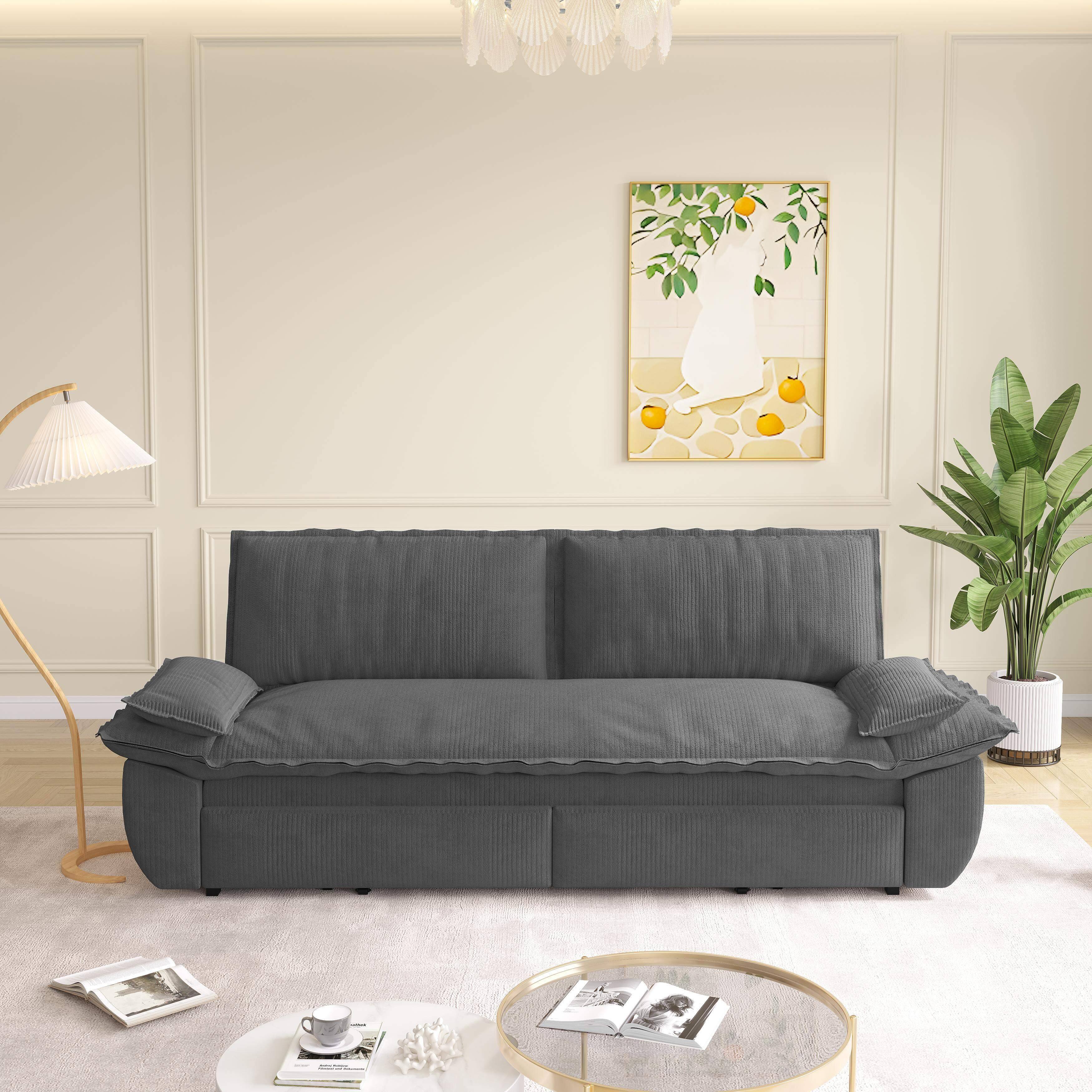 Alt View 1. LOVMOR - 73.2 Queen Pull Out Sofa Bed3in1 Convertible Sleeper SofaMultiFunctional Corduroy Loveseat BedGrey - Grey.