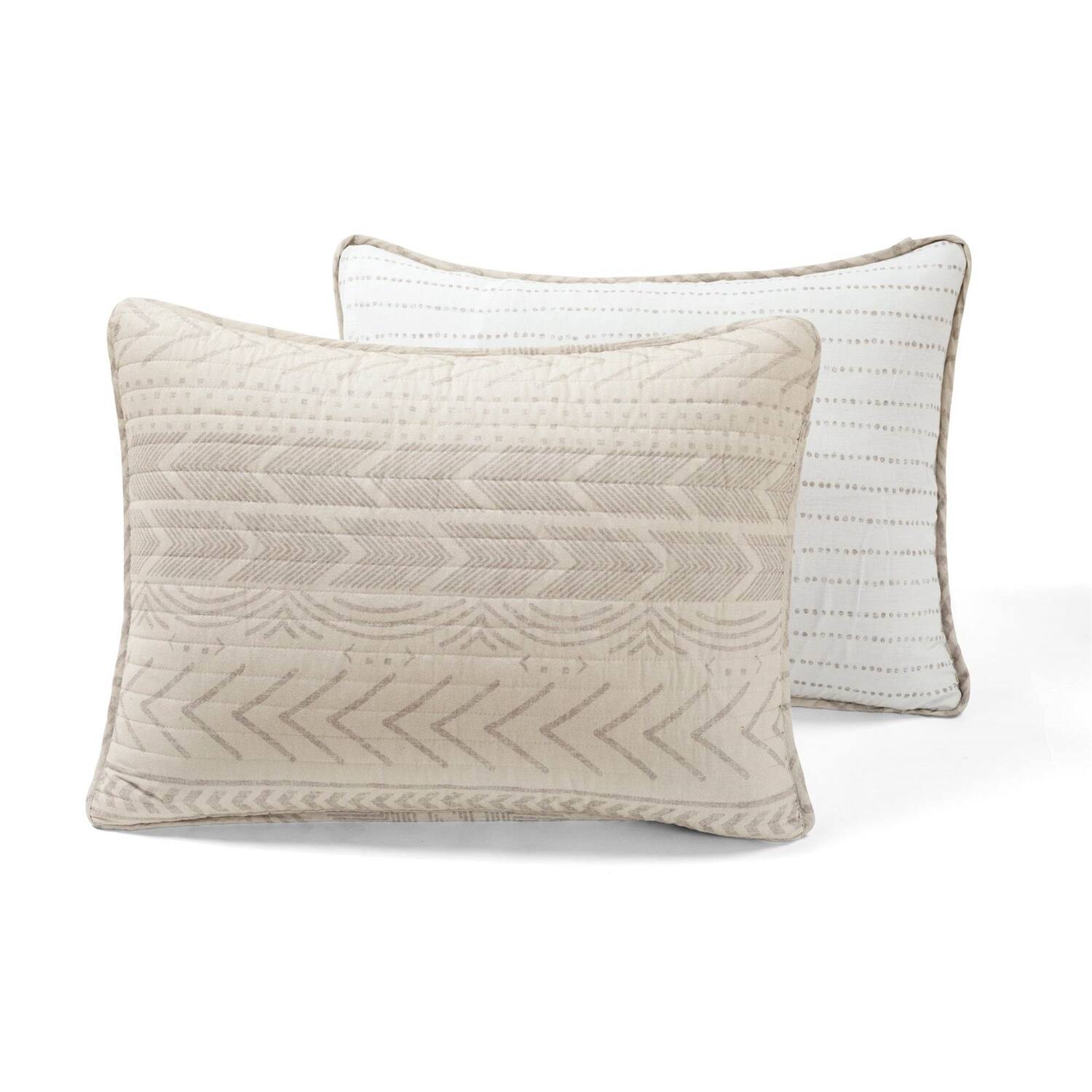 Alt View 1. Hivvago - King Scandinavian Chevron Beige Tan White Reversible Cotton Quilt Set - Beige Tan White.