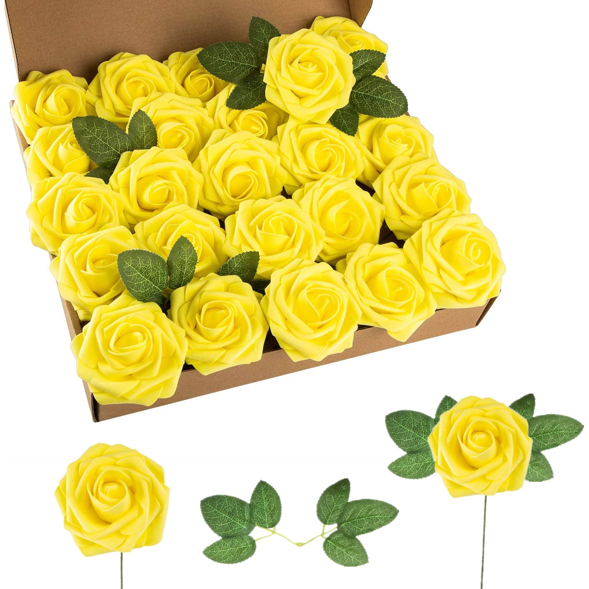 Stylel Star Artificial Flower Foam Rose 25pcs Real Looking With Stems ...