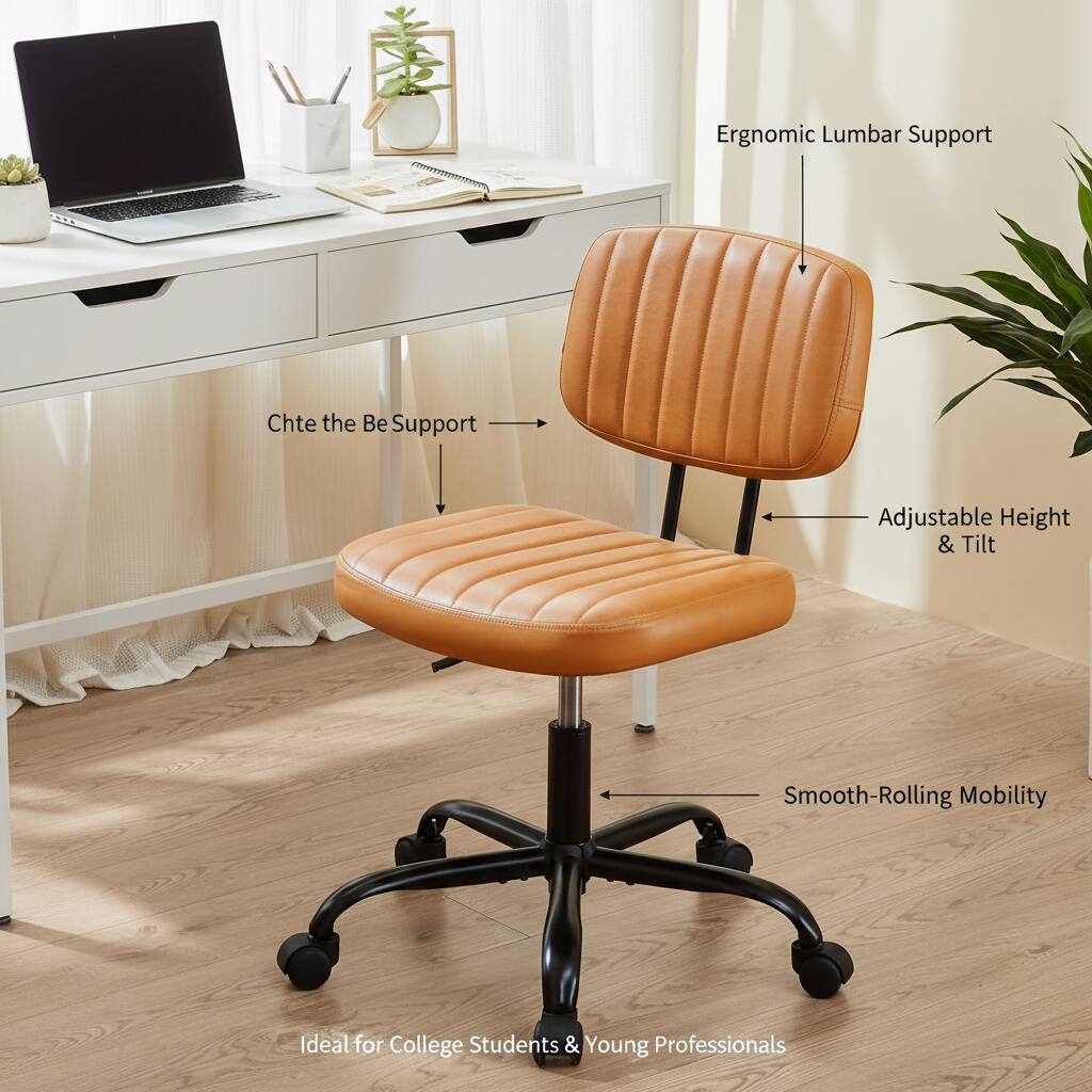 AOITUN - Small Office Desk Chair with Wheels, Armless Compact Seat - Brown