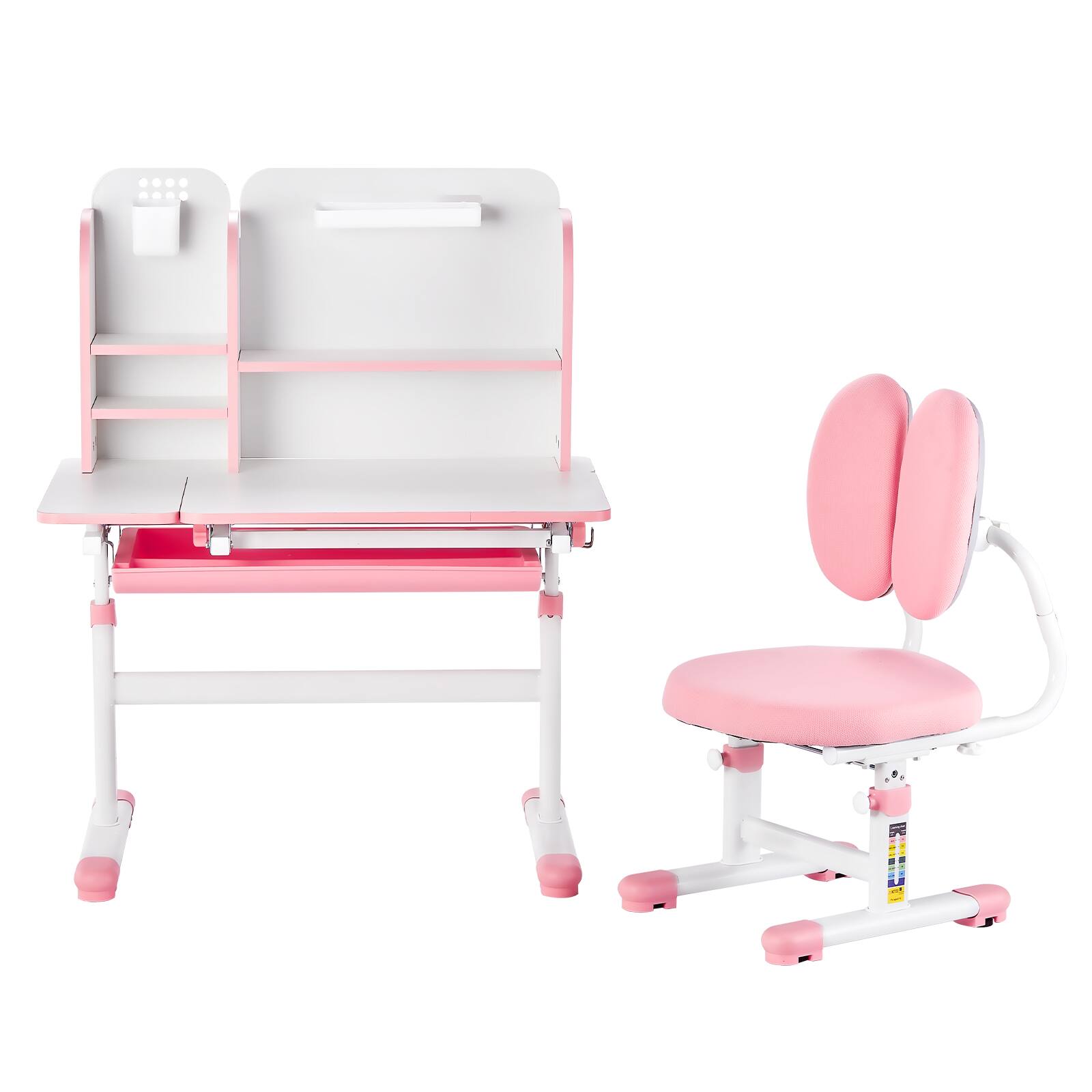 Alt View 5. VEVOR - Kids Study Chair and Desk Set, Study Desk and Chair for Kids with Bookshelf & Storage Drawer - Pink.