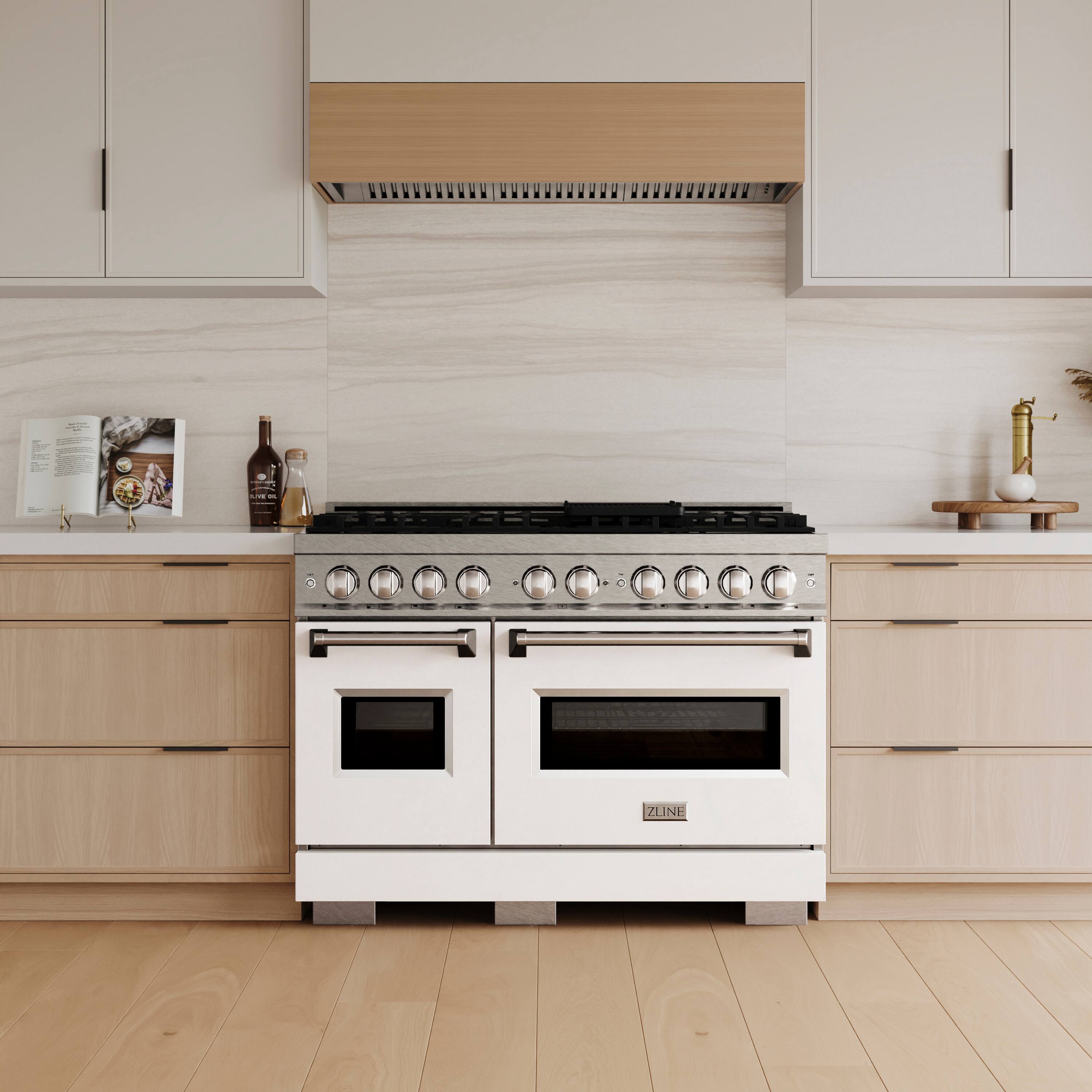 Alt View 7. ZLINE - 48 in. 6.7 cu. ft. Classic Freestanding DuoPro Gas Range with Dual Ovens in Satin Stainless Steel & White Doors - White Matte.