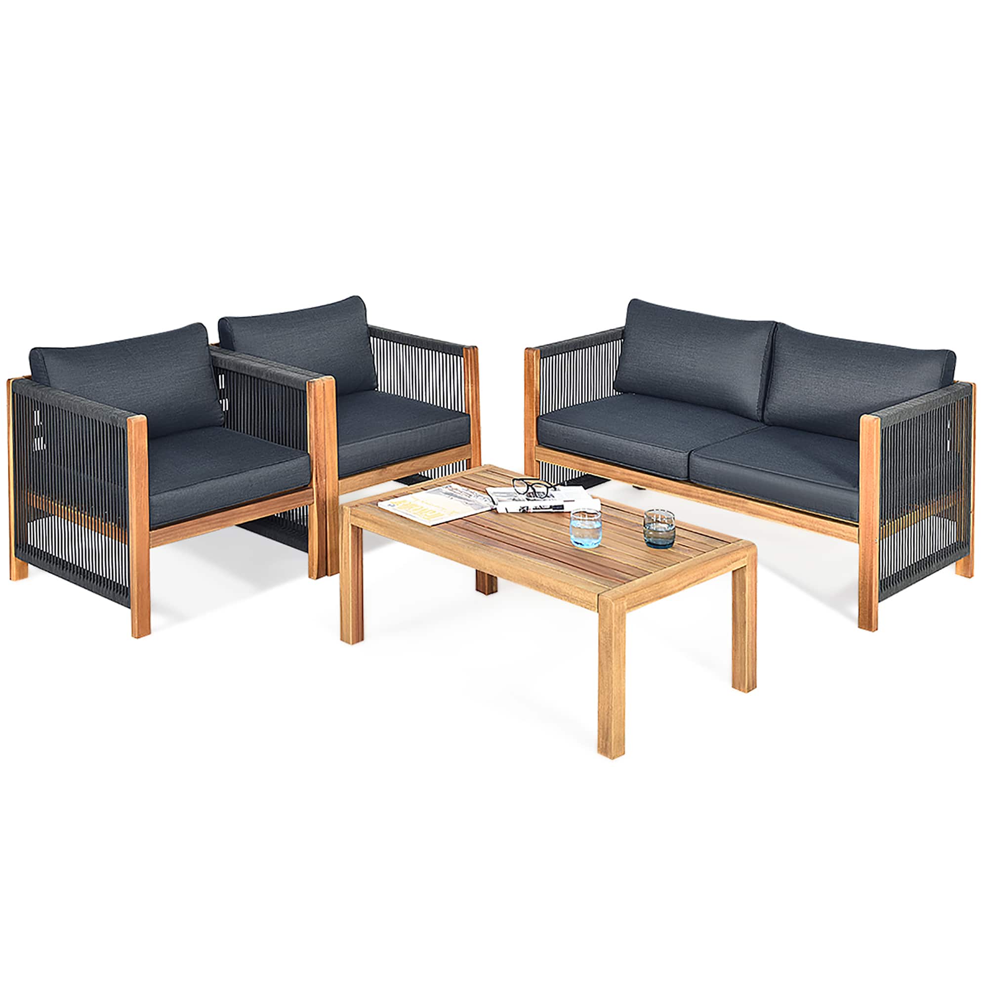 Costway - 4 PCS Acacia Wood Patio Conversation Set w/Cushions for Garden - Gray price history on PriceWatchPro