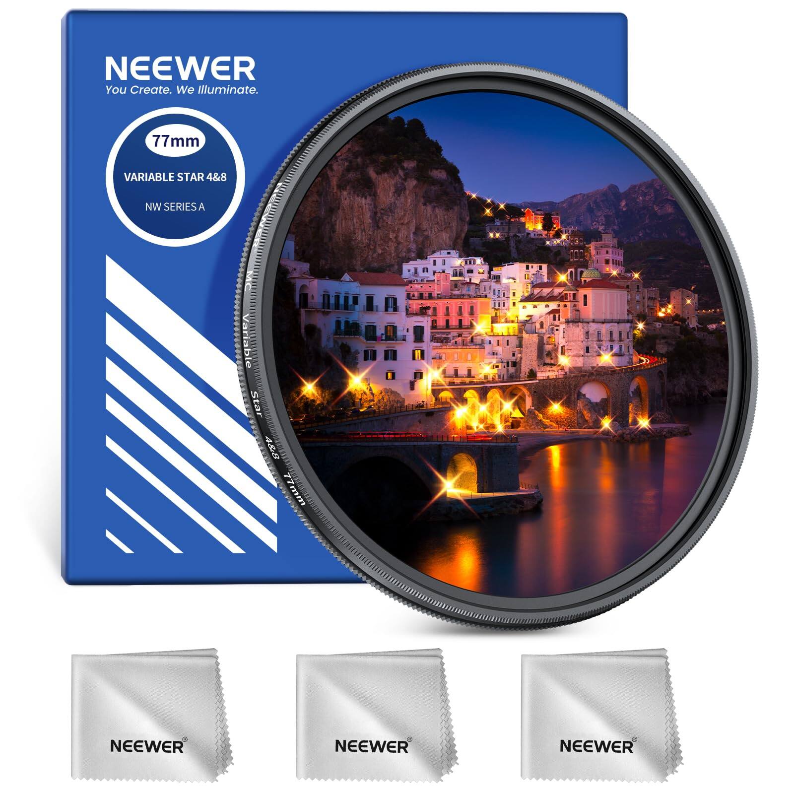 Neewer - 77mm Adjustable 4/8 Point Star Filter, Rotatable, Cross Screen Effect, Multi-Coated, w/ 3 Cloths price history on PriceWatchPro