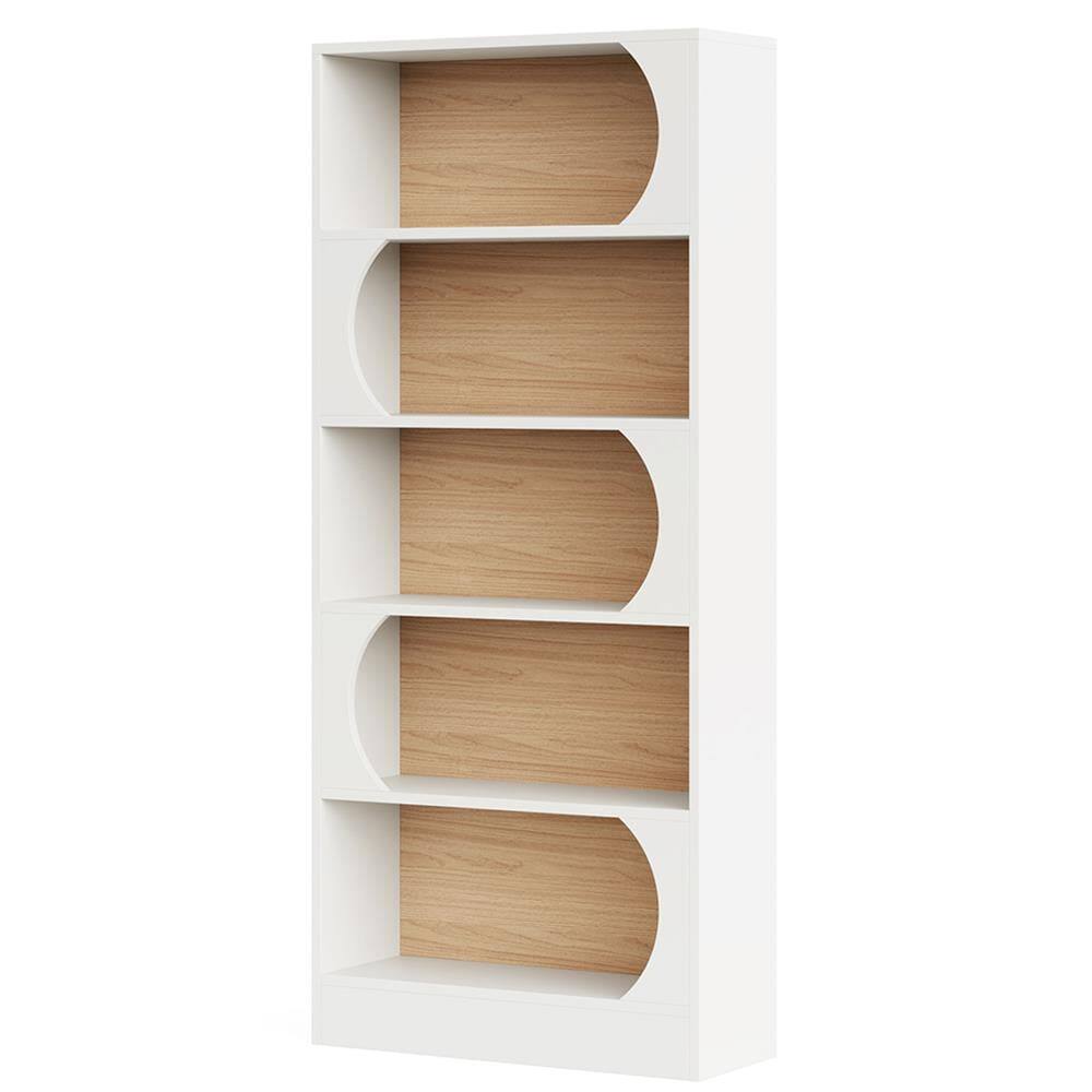 Left. Kadyn - Kadyn Bookshelf, Storage Shelf, Bookcase,5-Tier Bookcase, 71" Wood Etagere Bookshelf with Storage Shelves,White - White.