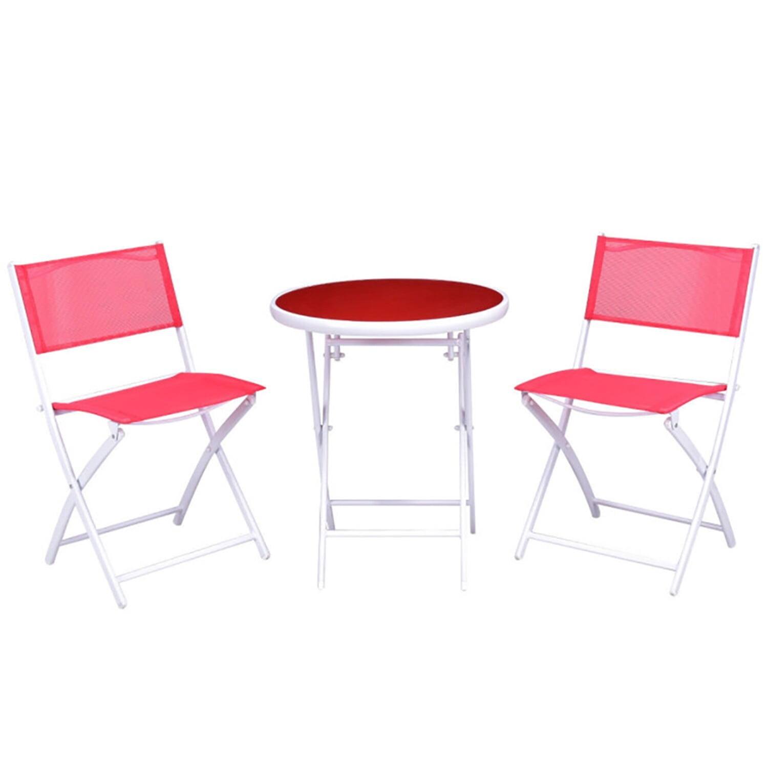 Angle. Kadyn - 3 Pcs Patio Folding Bistro Set for Balcony or Outdoor Space, Lounge Chairs Table Set 2 Foldable Chairs and 1 Table-Red - Red.