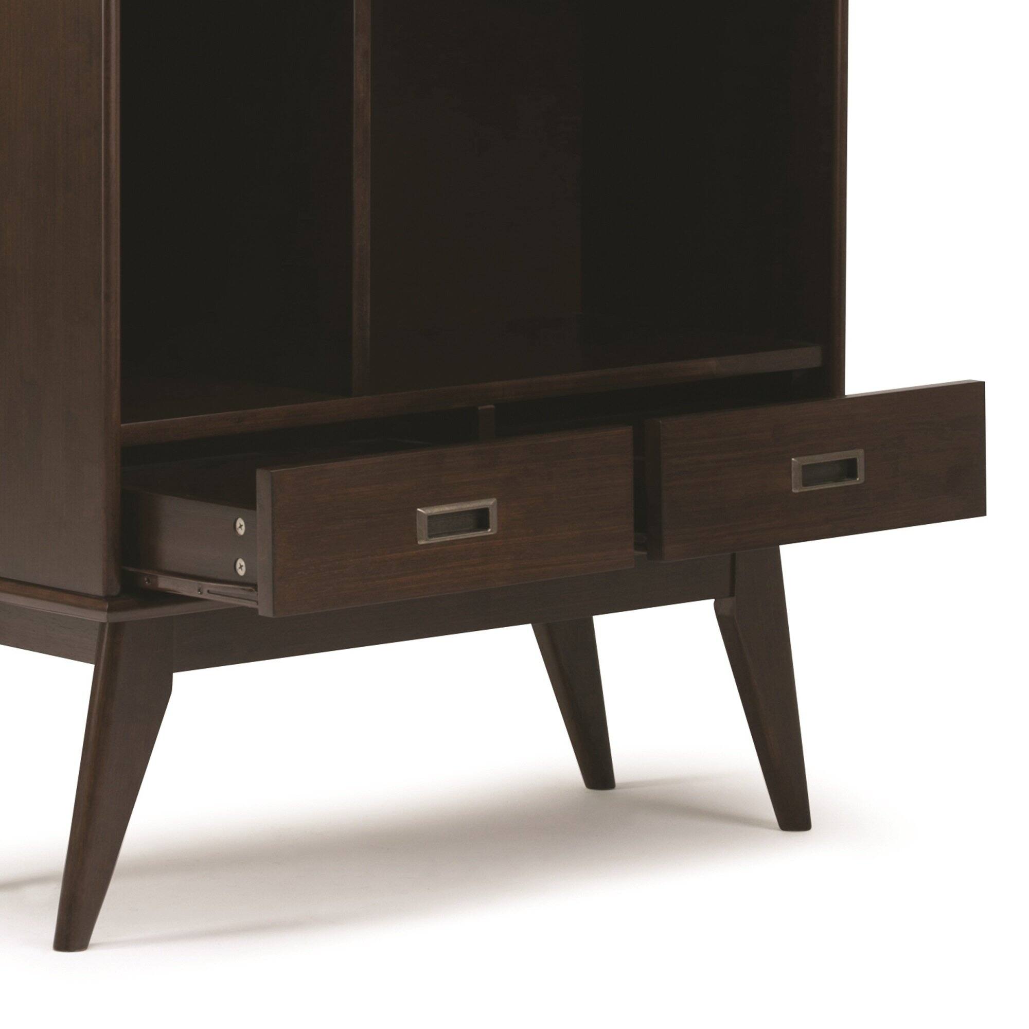 Alt View 1. Simpli Home - Draper 35 inch 6 Cubbie Bookcase (Set of 2) - Medium Auburn Brown.