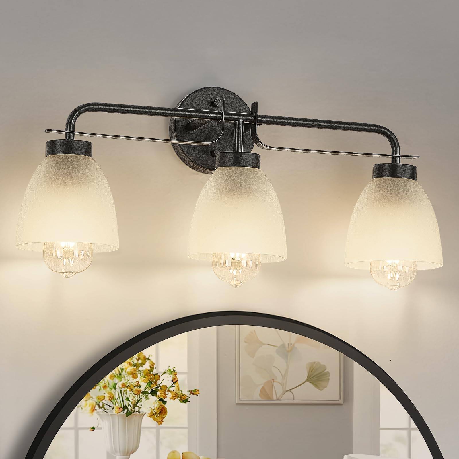 Sandy Black & Frosted White Glass 3-Light