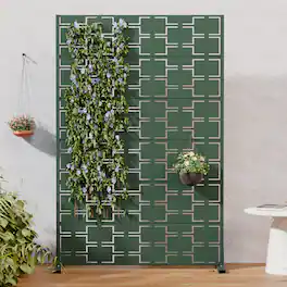 PexFix - 72" x 47" Outdoor Privacy Screen Metal Freestanding Patio Screen with Modern Geometric Cutouts Decorative - Dark Green