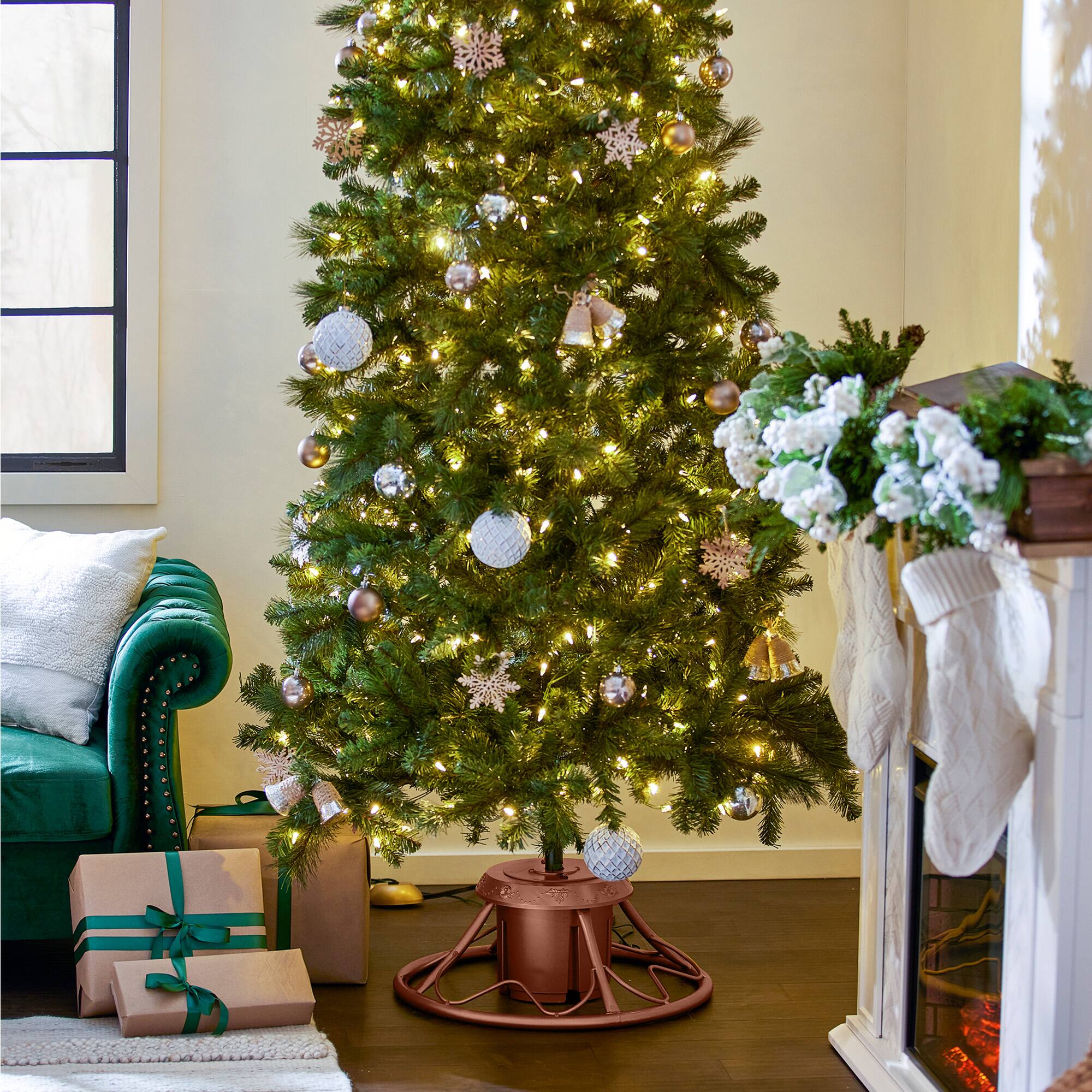 Alt View 3. Home Heritage - Home Heritage 1-1.75" Artificial Christmas Tree Base Rotating Metal Stand, Brown - Brown.