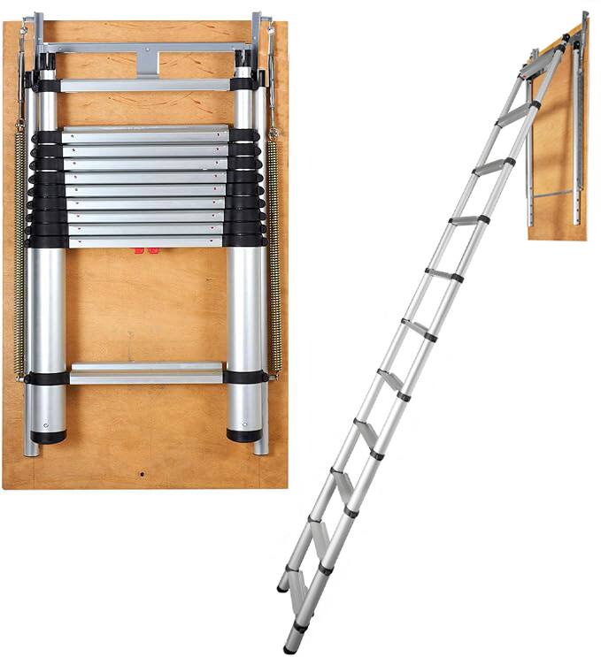 Alt View 1. VEVOR - Attic Ladder Telescoping,350-pound Capacity,39.37" x 23.6", Multi-Purpose Aluminium Extension, Lightweight and Portable - Silver.