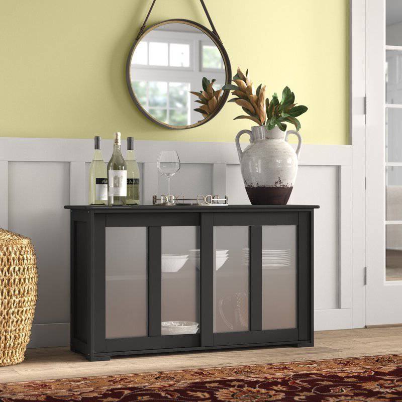 Alt View 1. Hivvago - Black Sideboard Buffet Dining Storage Cabinet with 2 Glass Sliding Doors - Black.